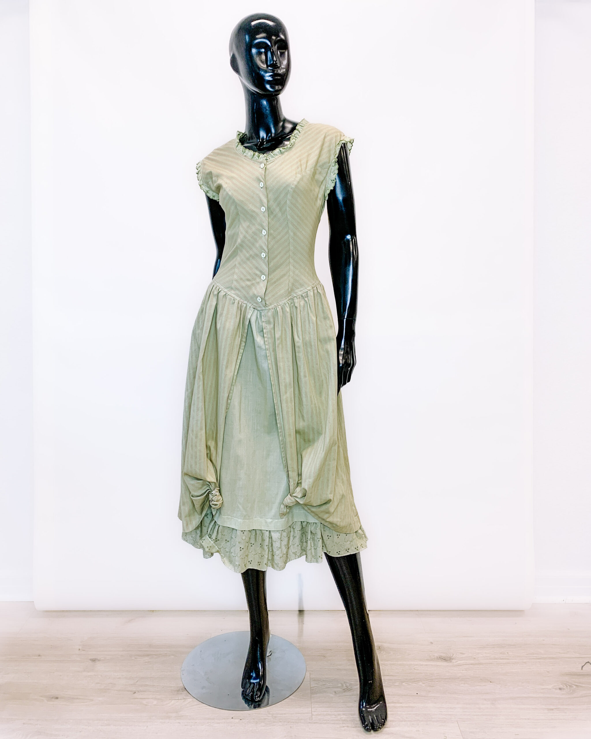 vintage hand-dyed striped petticoat dress with eyelet trim